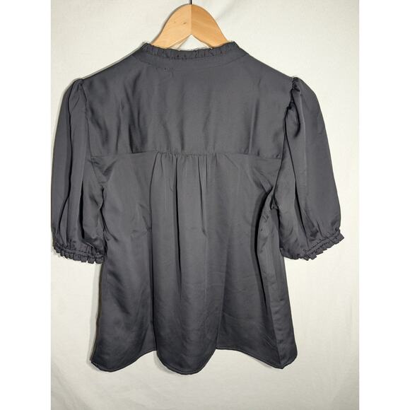Nine West Womens Adaptive Magnetic Snap Blouse Sz S Black Ruffle Puff Sleeve - Picture 4 of 5
